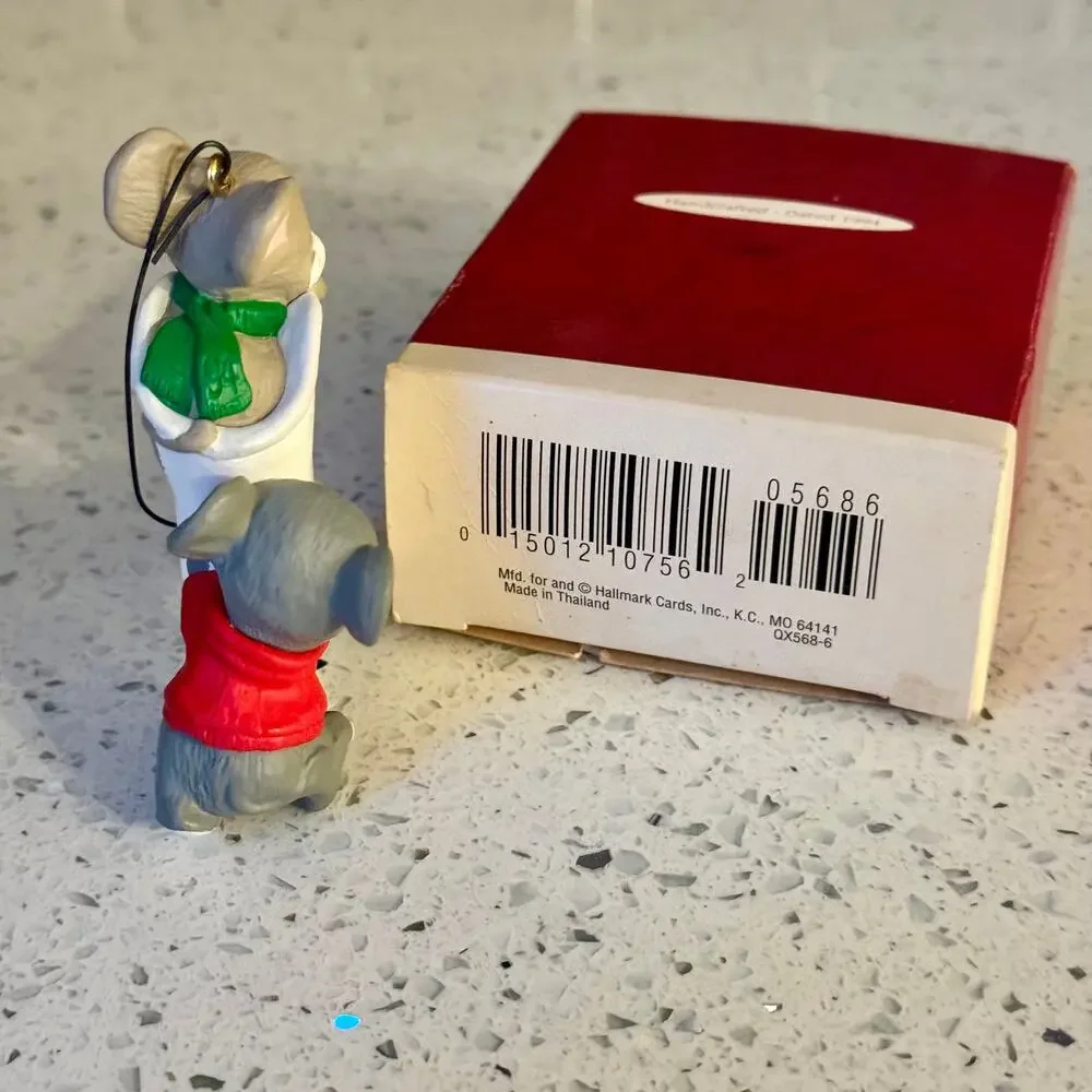 1990's Vintage Mouse Friendly Push Christmas Ornament Collectible with Box